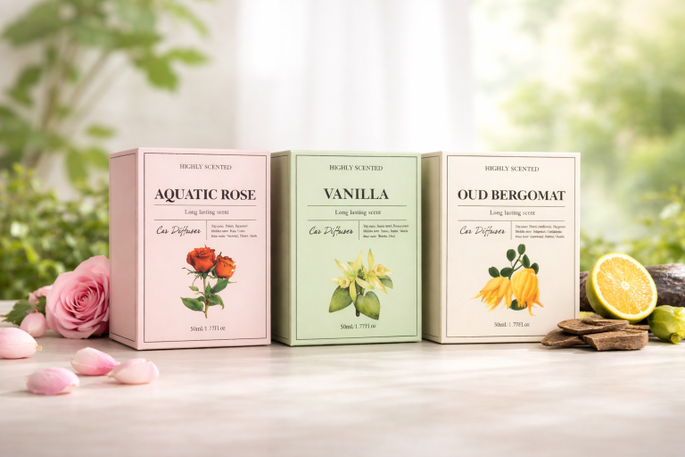 Fragrant diffuser boxes in pastel hues