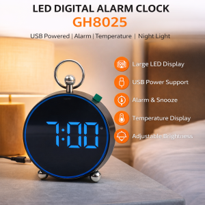 LED Digital Alarm Clock GH8025 – Large Display USB Desk Clock with Alarm
