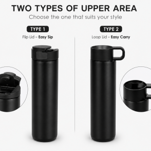 Stainless Steel Insulated Water Bottle 500ml – Leakproof Flip Lid & Loop Cap Hot & Cold Bottle